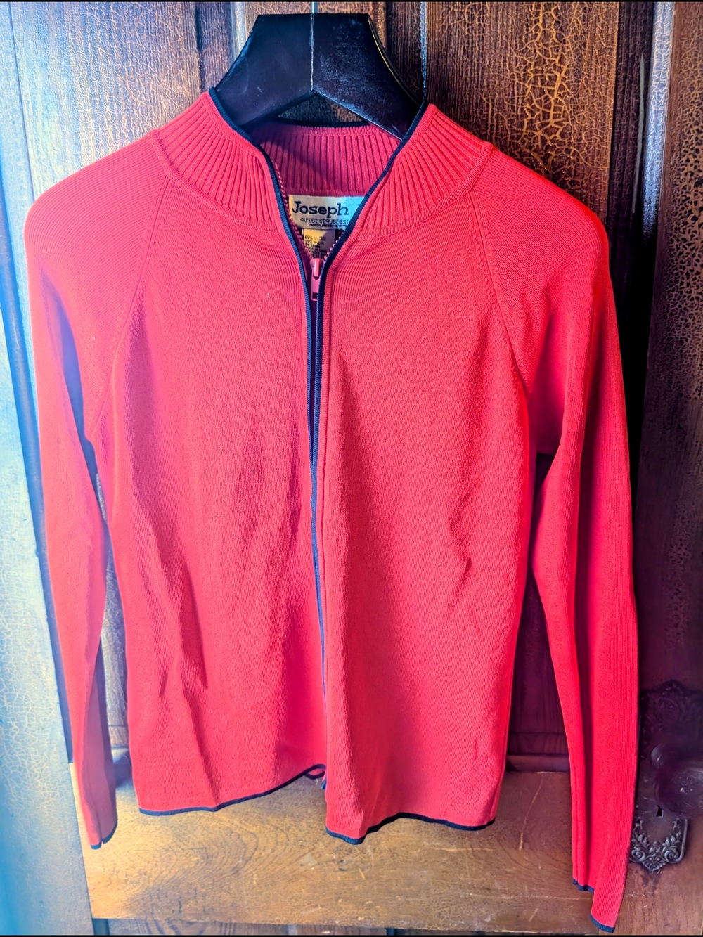 Vintage Joseph A Zip Up Red Sweater Black Trim EUC Women's L Large